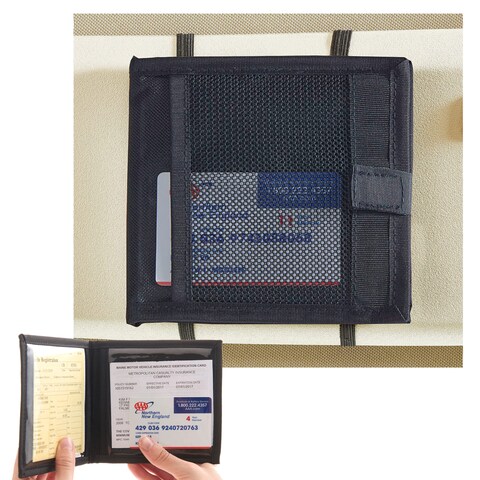 High Road Car Registration and Insurance Card Holder for Sun Visor Glove Box or Console with 2 Clear Hidden Car Document Pockets