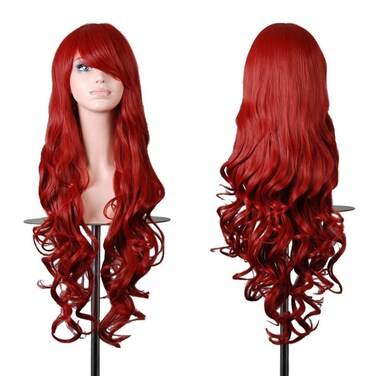 EmaxDesign Wigs 32 inch Wavy Curly Cosplay Wig With Wig Cap and Comb Dark Red