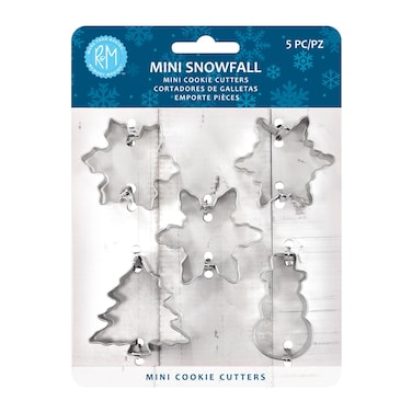 RM International Mini Snowfall Cookie Cutters Snowman Tree 3 Snowflakes 5Piece Set
