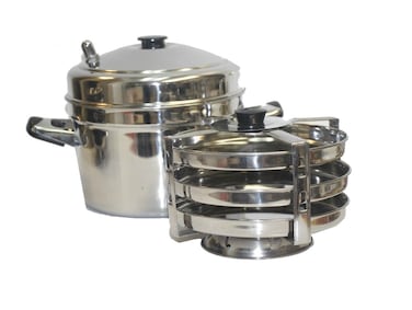 Tabakh 3Plate Stainless Steel Dhokla Stand with Cooker Small Silver