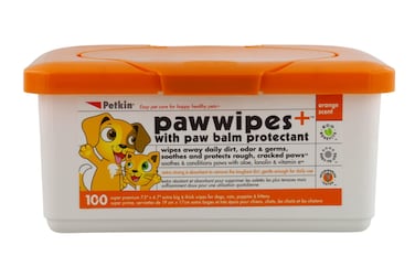 Petkin Paw Wipes Plus 100 Orange Scented Wipes  Absorbent Pet Paw Wipes Remove Daily Dirt  Odors  Enriched with Paw Balm Protectant  Easy to Use Pet Wipes for Dogs Cats Puppies  Kittens