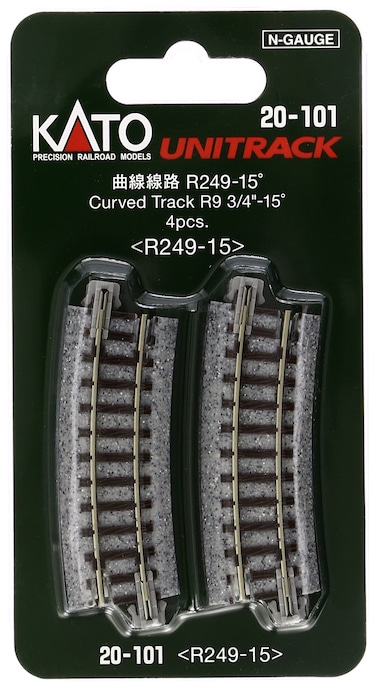 Kato USA Model Train Products Unitrack 249mm 9 34 Radius 15Degree Curve Track 4Piece