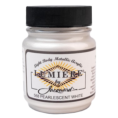 Jacquard Lumiere 225oz Fabric Paint Pearlescent White  Metallic Paint for Fabric Leather Canvas Paper and Wood  Lightbodied Metallic Acrylic Paint  Lightfast  Vibrant Metallic Acrylic Paints