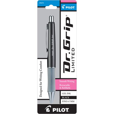 PILOT Dr Grip Limited Refillable  Retractable Gel Ink Rolling Ball Pen Fine Point Assorted Barrel Black Ink Single Pen 36274