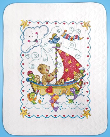 Tobin Sail Away Stamped for Cross Stitch Baby Quilt Kit 34x43