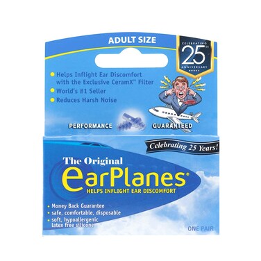 Original Adult EarPlanes by Cirrus Healthcare Earplugs Airplane Travel Ear Protection Bonus Pack 3 Pair