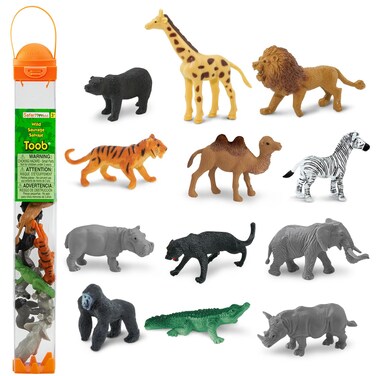 Safari Ltd Wild TOOB  12 Mini Figurines Giraffe Bear Tiger Camel Lion Crocodile Gorilla Hippo Rhino Zebra Panther Elephant  Educational Toy Figures For Boys Girls  Kids Ages 3