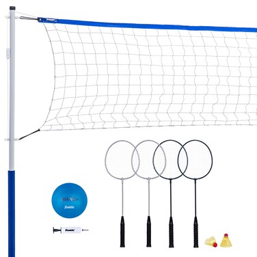 Franklin Sports Volleyball  Badminton Sets  Beach  Backyard Combo Complete Outdoor Lawn Game Set  Volleyball Pump Badminton Rackets Birdies Net  Poles Included