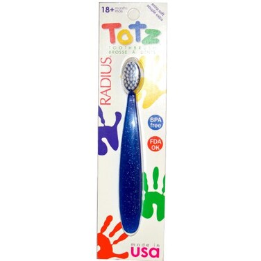 RADIUS Totz Toothbrush Extra Soft Brush BPA Free  ADA Accepted Designed for Delicate Teeth  Gums for Children 18 Months  Up  Blue Sparkle  Pack of 1
