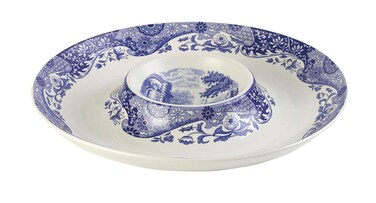 Spode Blue Italian Chip and Dip Serving Tray  Use for Hosting Display Appetizers Cheese Chips and Salsa  145inch  Made of Fine Porcelain  Microwave and Dishwasher Safe