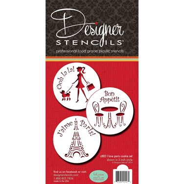 Designer Stencils I Love Paris Cookie Stencil Set BeigeSemiTransparent fits 3 inch circle