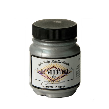 Jacquard Lumiere 225oz Fabric Paint Metallic Silver  Metallic Paint for Fabric Leather Canvas Paper and Wood  Lightbodied Metallic Acrylic Paint  Lightfast  Vibrant Metallic Acrylic Paints