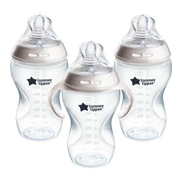 Tommee Tippee Baby Bottles Natural Start AntiColic Baby Bottle with Thicker Feed BreastLike Nipple 11oz 6 Months SelfSterilizing Baby Feeding Essentials 3 Pack