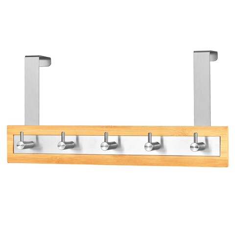 ToiletTree Products Bamboo Stainless Steel OverTheDoor Towel Hooks  Durable Coat Clothes and Towel Rack to Use in The Bathroom Laundry Room and Closet  5 Hooks