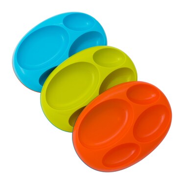 Boon Platter Edgeless Nonskid Divided Plate BlueOrangeGreen includes 3 pieces