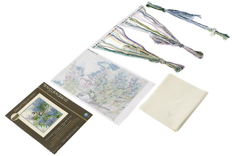 Dimensions Needlecrafts Dimensions Chickadees and Lilacs Counted Cross Stitch Kit Ivory Aida 12 x 16 14 Count