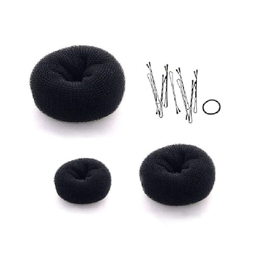 Beaute Galleria 3 Pieces Hair Donut Bun Maker Ring Style Mesh Chignon Ballet Sock Bun Large Medium Small Black