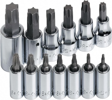 SK Tools USA 14 38  12 Drive 13 Piece Standard Chrome TORX Bit Socket Set T8  T60  84213