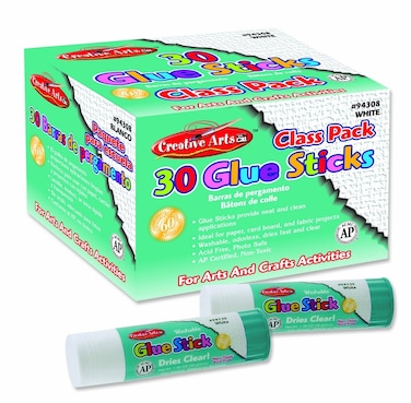 Charles Leonard Creative Arts Glue Sticks Class Pack Washable NonToxic 028 Ounce White 30Pack 94308