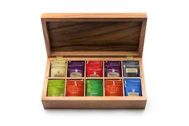 Ironwood Gourmet Rectangular Vauxhall Double Tea Box Acacia WoodBrown 10 Compartment