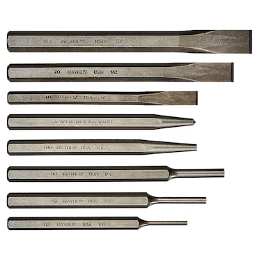 Mayhew Tools 61025 Punch and Chisel Set Blast Finish 8Piece