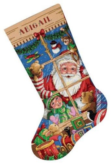 Dimensions Counted Cross Stitch Santas Toys Personalized Christmas Stocking Kit 18 Count Beige Aida 16 Sweet Dreams