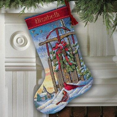 Dimensions Holiday Sled Personalizable Counted Cross Stitch Christmas Stocking Kit 16 Long Multicolour