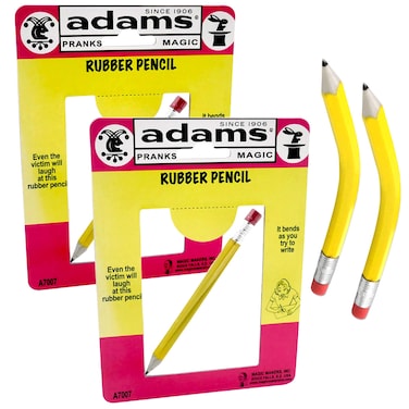 Adams Pranks and Magic  Rubber Pencil  2 Pack Classic Novelty Prank Toy