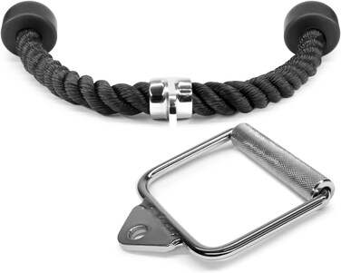Yes4All Combo Tricep Rope  Single DHandle for Cable Machine  Chrome DHandle Cable Attachment  Tricep Rope Pull Down