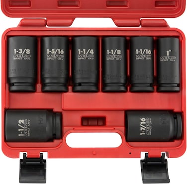 NEIKO 02461A 34 Inch Drive Impact Socket Set SAE 1 to 112 8 PC DeepJumbo Sockets Chrome Vanadium CrV