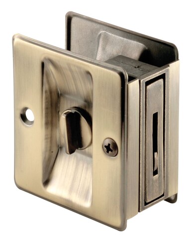 PrimeLine N 6774 Pocket Door Privacy Lock with Pull  Replace Old or Damaged Pocket Door Locks Quickly and Easily  Antique Brass Single Pack