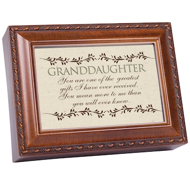 Cottage Garden Granddaughter Woodgrain Rope Trim Music Box Plays Light Up My Life