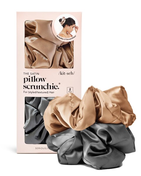 Kitsch Satin Hair Scrunchies for Women Softer Than Silk Scrunchies for All Hair Types Satin Scrunchies for Girls Silk Hair Ties No Damage Ponytail Holders 2 pcs CharcoalGold