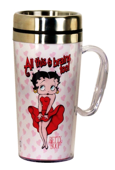 Spoontiques  Insulated Travel Mug  Betty Boop Brains Coffee Cup  Coffee Lovers Gift  Funny Coffee Mug  15 oz  White