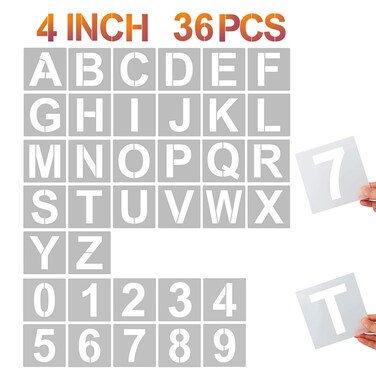 4 Inch Letter Stencils and Numbers 36 Pcs Alphabet Art Craft Stencils Reusable Plastic Art Craft Stencils for Wood Wall Fabric Rock Signage4 Inch