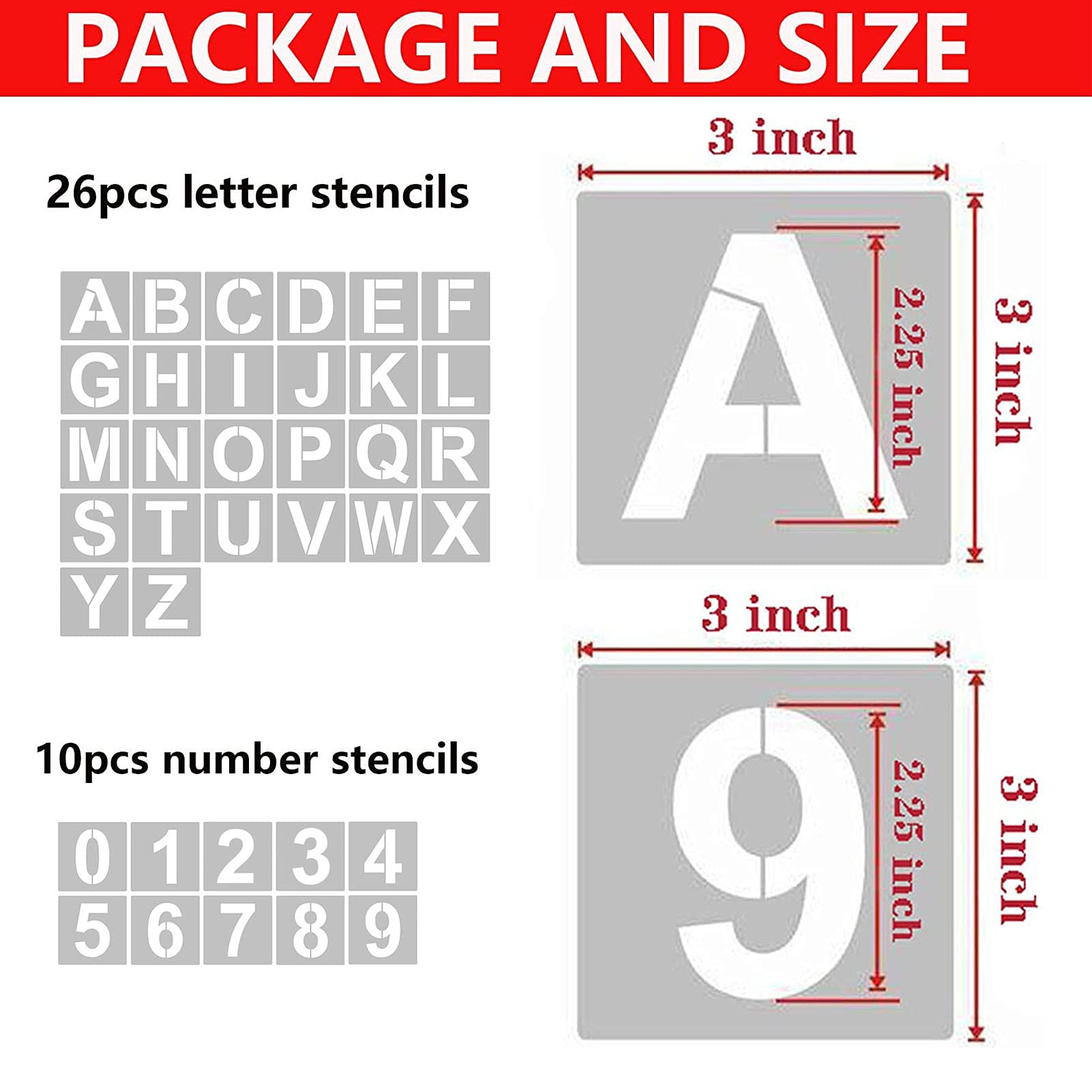 Buy YEAJON 3 Inch Letter Stencils and Numbers 36 Pcs Alphabet Art Craft Stencils Reusable Plastic Art Craft Stencils for Wood Wall Fabric Rock Signage DIY Art Projects Online | Carrefour UAE for 3 Inch Alphabet Stencils Free Printable