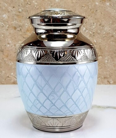 eSplanade Metal Cremation Urn Memorial Jar Pot Container  Medium Size Urn for Funeral Ashes Burial  Engraved Metal Urn  Blue  6 Inches