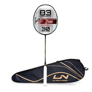 LiNing Turbo Charging Z Boost Carbon Fibre Strung BlackBlueGold Racket With Free Full Cover  Badminton