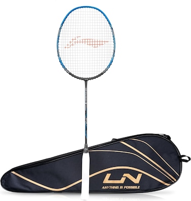 LiNing 3D Calibar X Combat Carbon Graphite Badminton Strung Racquet 85 Grams 30 Lbs String Tension and Full Cover CharcoalBlue