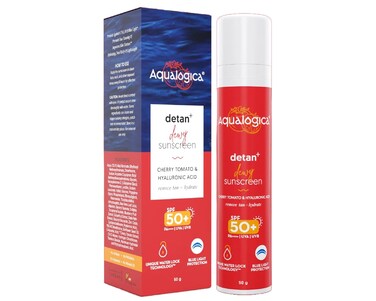 Aqualogica Detan Dewy Face Sunscreen with SPF 50  PA  Blue Light Protection  No White Cast  Fights Sun Damage with Cherry Tomato  Hyaluronic Acid  176 Oz50g
