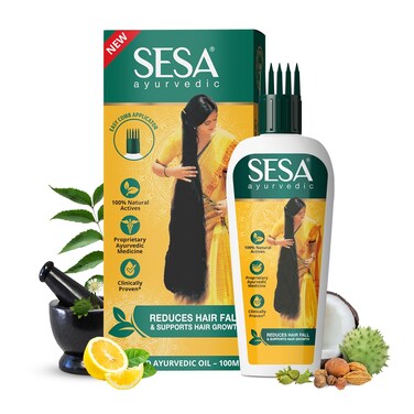 SESA Ayurvedic Hair Oil With Bhringraj  17 Rare Herbs With Coconut Oil and 4 Nourishing Oil For Hair Growth Help Control Hair Fall  Easy Hair Oil Applicator For Women and Men 338 Fl Oz or 100 ml