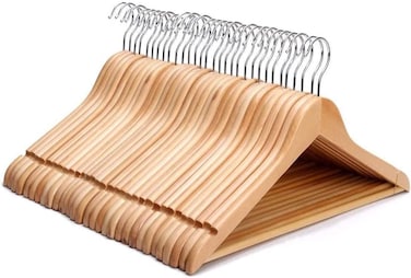KEPLIN Strong Natural Wood Wooden Coat Hangers with 360 Degree Rotatory Hook  Round Trouser Bar  Shoulder Notches  Durable Wardrobe Space Saver  Suitable for Coat Jacket Suit Jumper 20 Pack