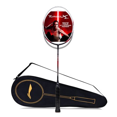 LiNing Turbo X III Carbon Fibre Strung Badminton Racket with Free Racket Cover for Seniors BlackWhite 87 Grams