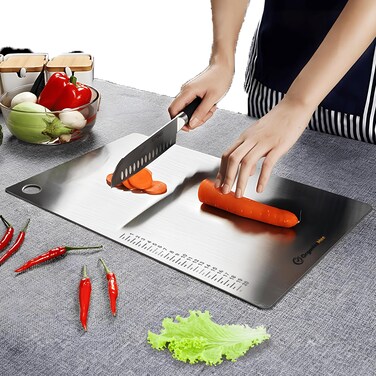 OrganizeMee Large Chopping Board Stainless Steel Metal Cutting KitchenHeavy Duty ChopingBoard Vegetable Meats vegitable Chopper BoardsSafe Durable with AntiSkid Silicon Pad Large36CM X 25CM