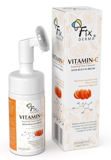 Fixderma 2 Vitamin C Foaming Face Cleanser with Brush Face wash for Women  Men Foaming Cleanser for skin tone Reduces fine lines  wrinkles Exfoliates the skin  338 FL OZ