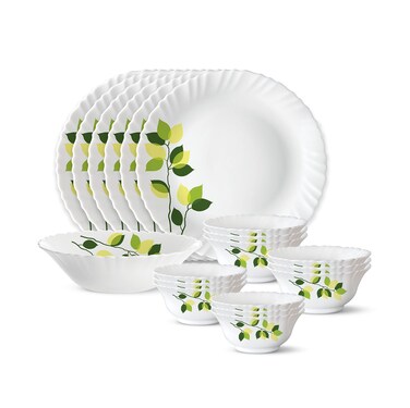 Borosil Gourmet Dinnerware Set For 6 19 Pieces White Dinner Plates and Bowls Sets Chip Resistant Tempered Opal Glass Stain Resistant Dishwasher  Microwave Safe Dinner Set For Gifting Serves 6