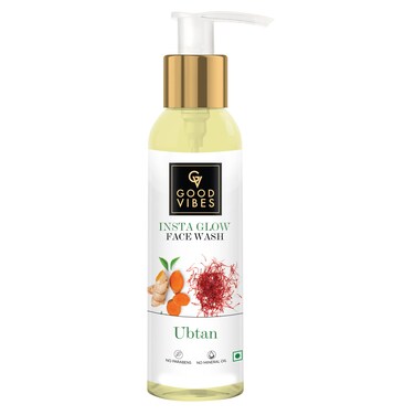 Good Vibes Ubtan Insta Glow Face Wash 120 ml  Brightening Soothing Moisturizing Face Cleanser For All Skin Types  With Turmeric Saffron Vitamin B3  No Parabens Sulphates  Mineral Oil