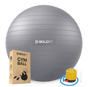 Boldfit Gym Ball for Exercise Anti Burst Exercise Ball with Foot Pump for Workout Yoga Ball for Women and Men Swiss Ball for Balance Stability Training Birthing Ball for Pregnancy Fitness 75CmGrey