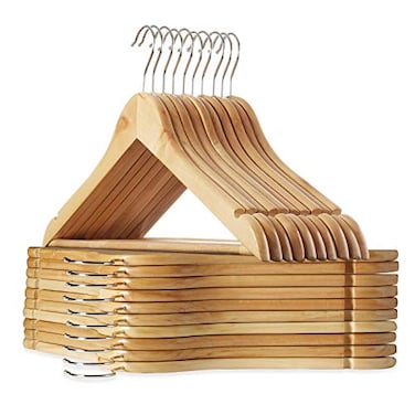 Casafield  20 Natural Wooden Suit Hangers  Premium Lotus Wood with Notches  Chrome Swivel Hook for Dress Clothes Coats Jackets Pants Shirts Skirts