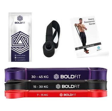 Boldfit Heavy Resistance Band for Exercise  Stretching Red Black and Purple Synthetic Rubber